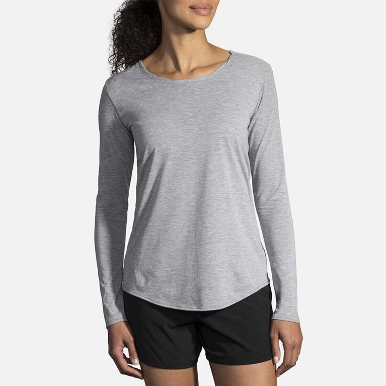 Brooks Distance Womens Long Sleeve Running Shirt - Grey - Indonesia (SHNJ-64215)